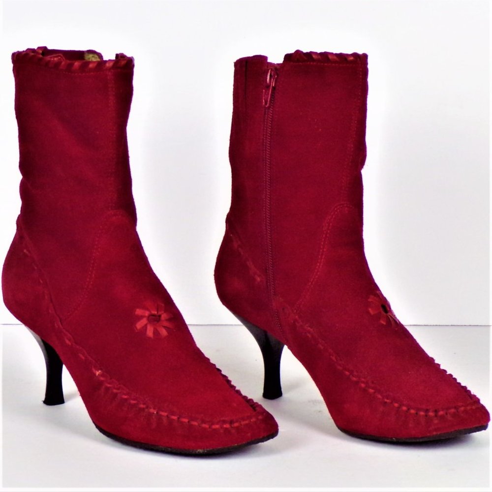 BRONX size 8.5 MYLOU carmine-red suede high-heel boots leather uppers